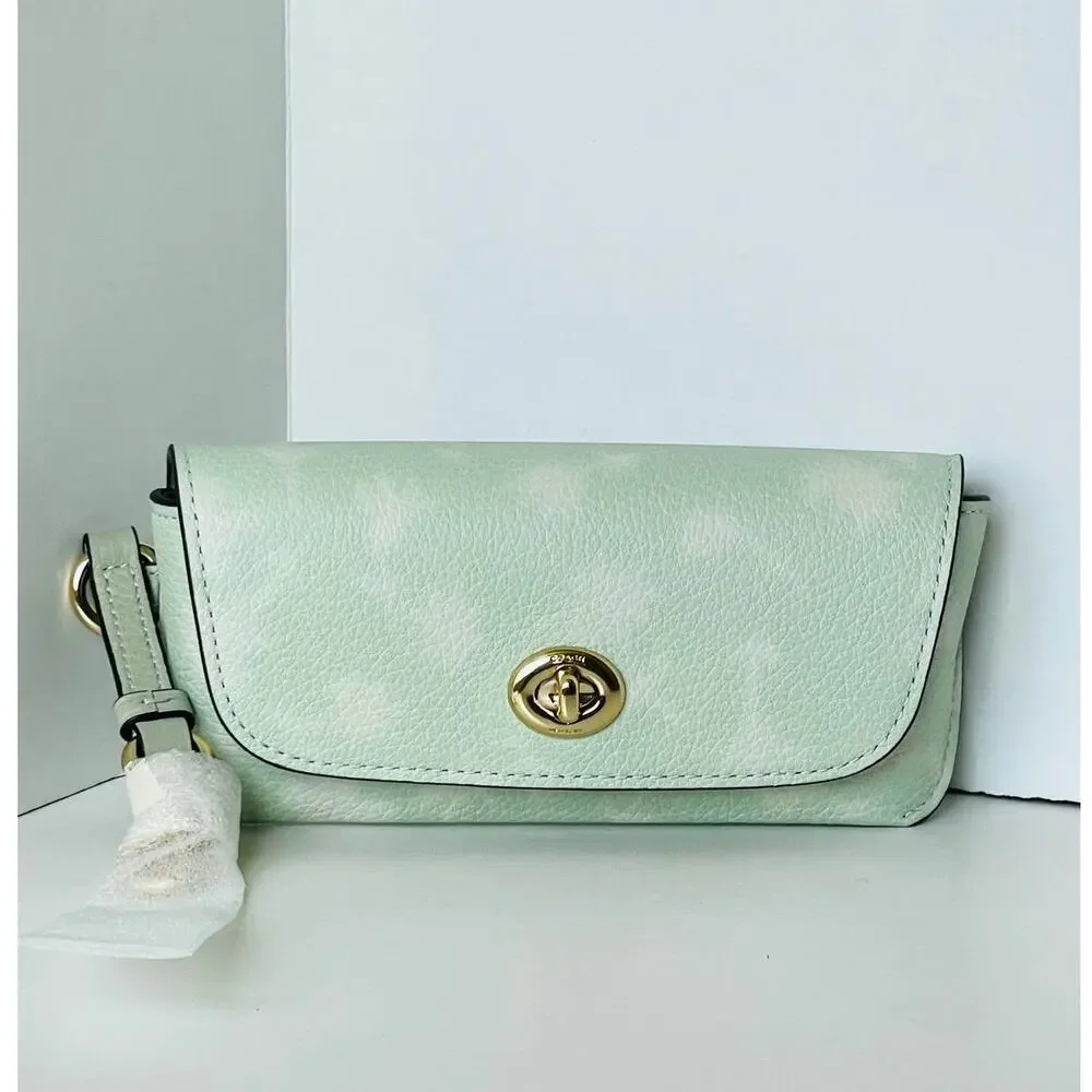 Coach Sunglasses Case CDY09 Floral Print Pale Green Leather Clip